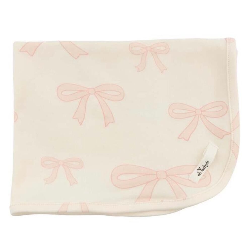 NEW oh baby! Big Bows Pink Lovey Blanket in Milk, NWT